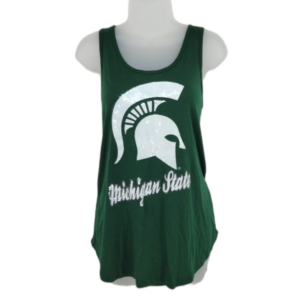 🎓Campus‎ Heritage Michigan State Spartans womens green tank with sequins XL